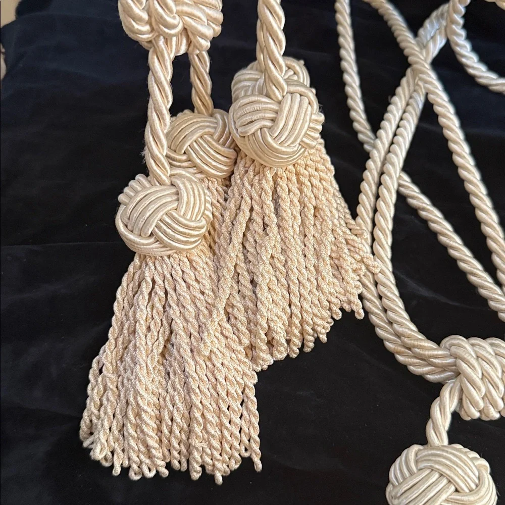 Elegant Cream Rope Tassels Rayon Curtain Drapery Tie Backs 4 Total ivory color